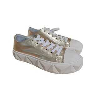 Schutz Energy Lace Up Gold Metallic Platform Sneakers Women's Size 8B